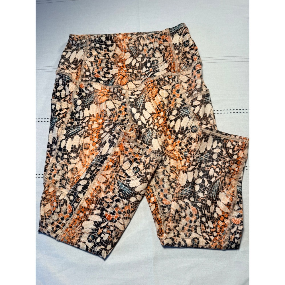 Evolution and Creation Womens Orange Abstract Print Leggings with Pockets Size S
